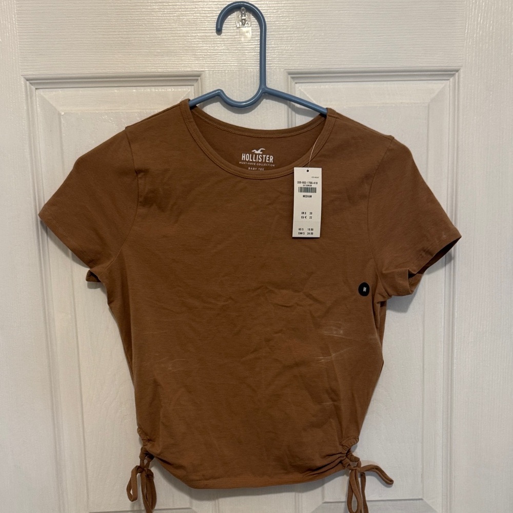 Hollister Women's Brown Short Sleeve Tie-Hem Tee